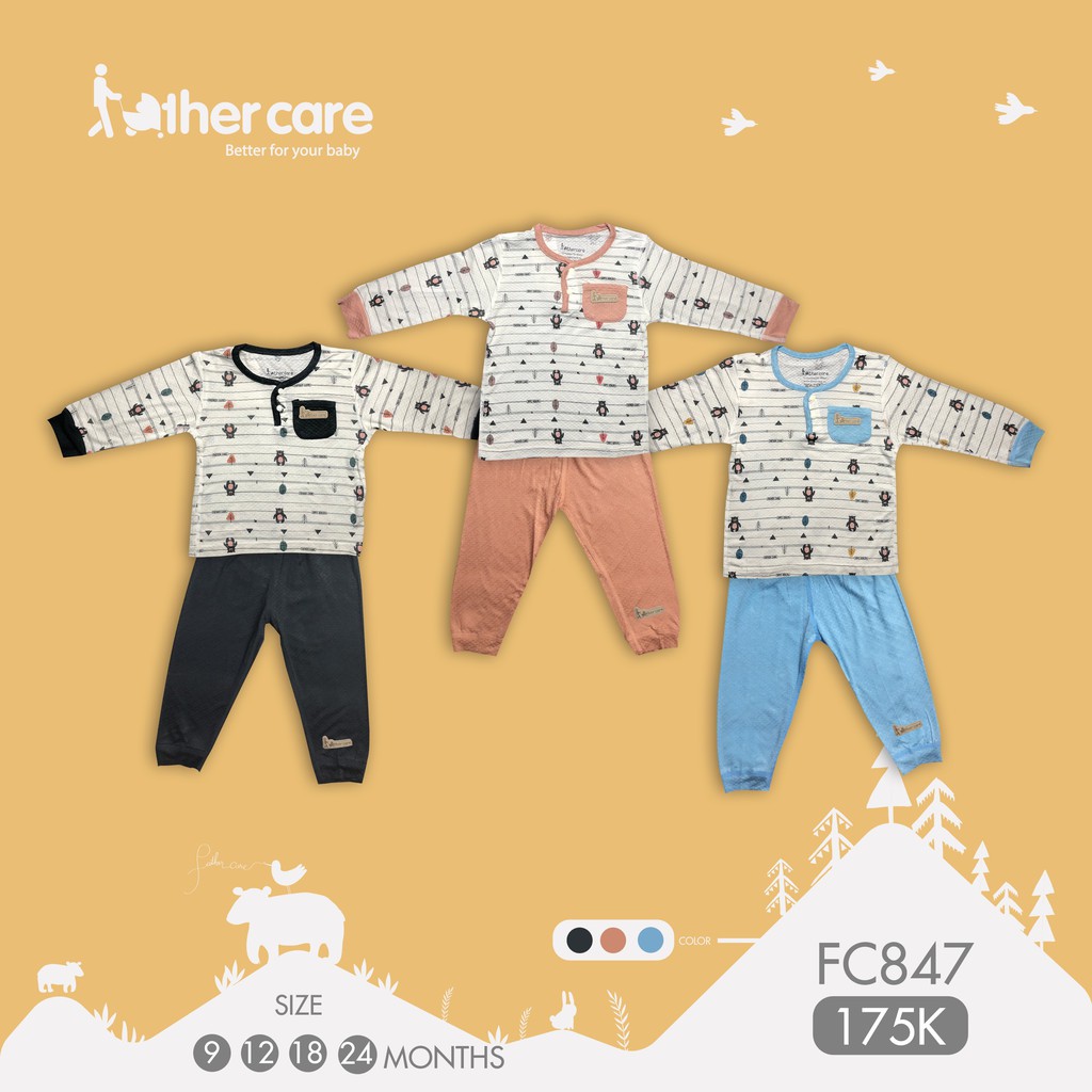 Bộ quần áo FatherCare Nẹp trụ Dài - Gấu (Họa tiết - Trơn) FC847 size 9-12-18-24M