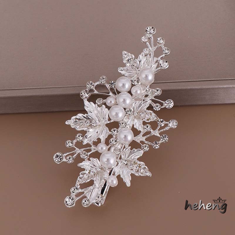 1 Cặp Kẹp Tóc Hình Lá Đính Ngọc Trai Nhân Tạo Sang Trọng