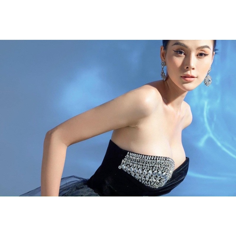 MS1283Y ĐẦM NHUNG LƯỚI NHÚNG 5 TẦNG  KẾT ĐÁ full size S/M/L/XL