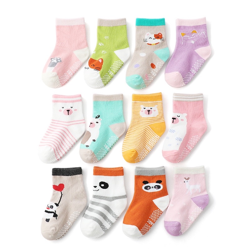 Tất chống trượt Kids Basic cho bé gái gồm 12 mẫu đáng yêu dệt liền khối không đường may Mẹ Bắp Shop