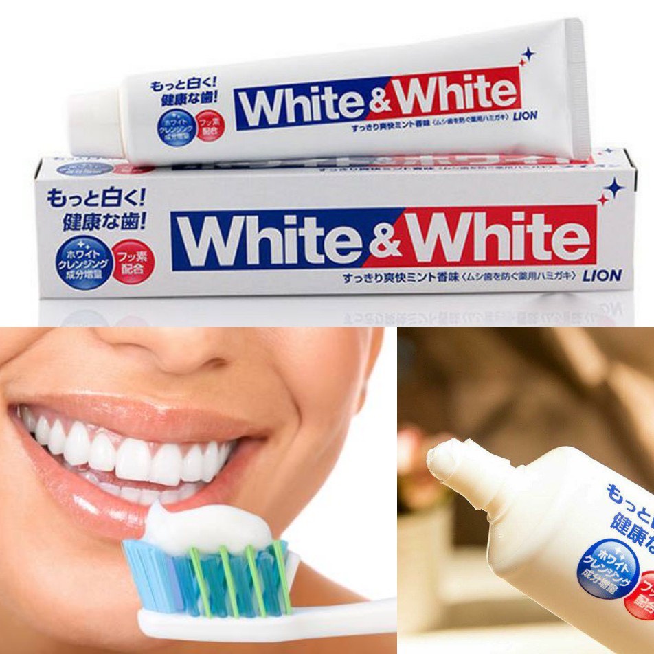 Kem đánh răng White &amp; White Lion làm trắng răng , hơi thở thơm mát Nội Địa Nhật Bản