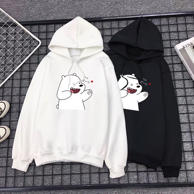 Áo đôi Hoodie Gấu búng tim, Áo nỉ from rộng tay phồng, thiết kế thời trang, mặc ấp áp không bị xù - FANI