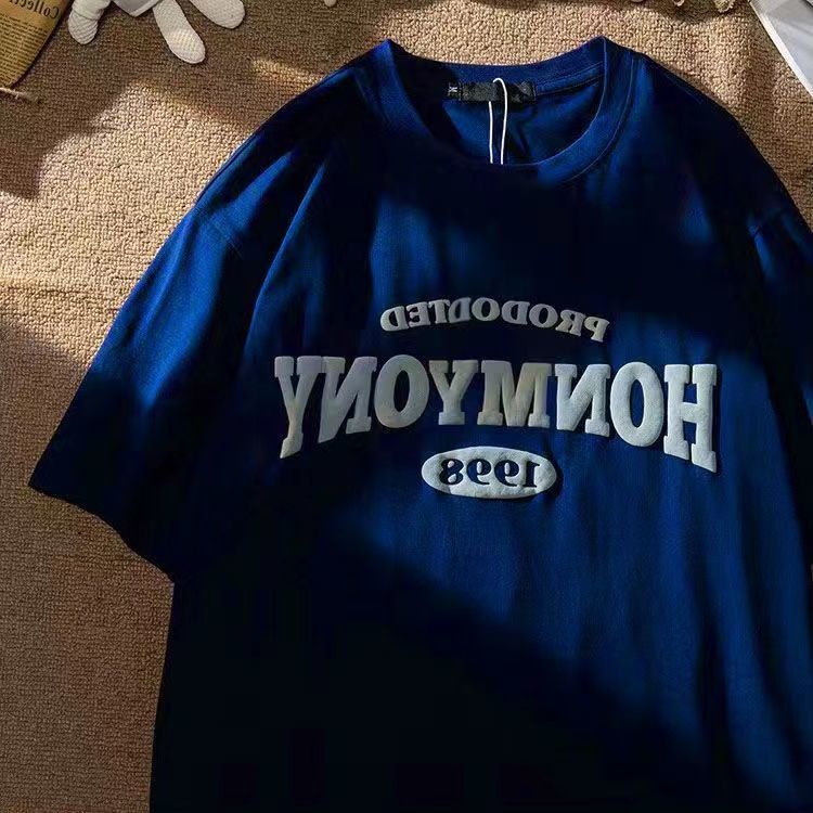 Áo Thun Tay Ngắn Màu Xanh Dương In Chữ Klein Thời Trang Mùa Hè 2022 Mới