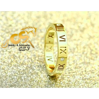 Nhẫn titan nữ số la mã mạ vàng 24k (vàng tươi)