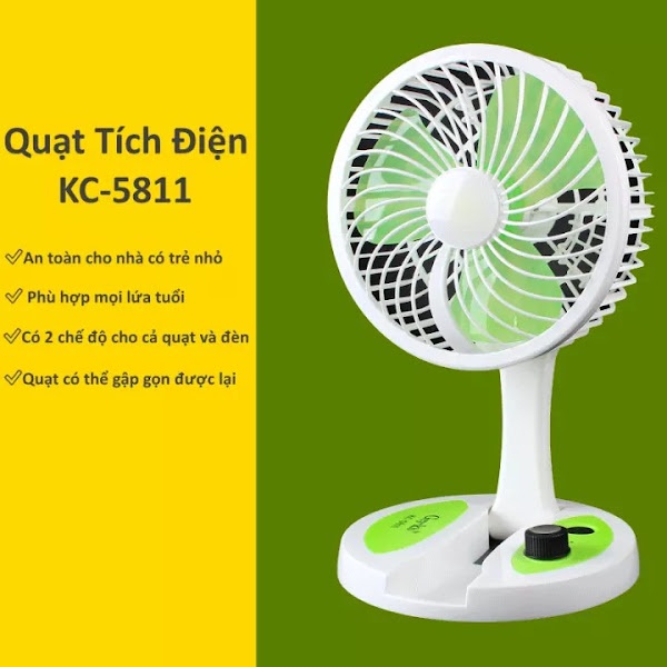 Quạt tích điện gấp gọn đa năng KC-5811 có đèn led siêu sáng,nhỏ gọn tiện dụng.