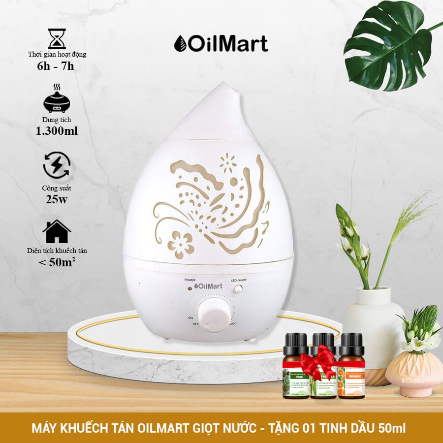 Máy Khuếch Tán Tinh Dầu Oilmart Công Suất Lớn Hồ Điệp Giọt Nước 25W 1300ml