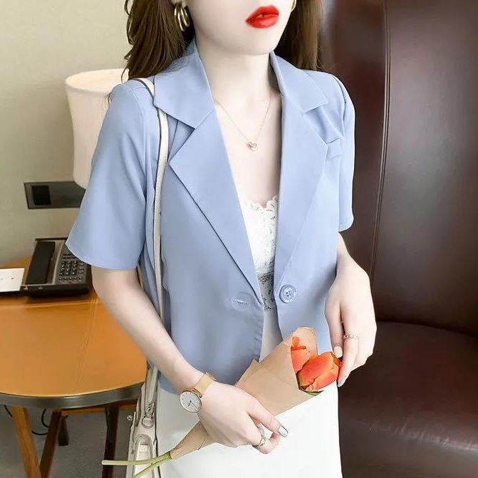 Áo Khoác Blazer Tay Ngắn Màu Trơn Thời Trang Công Sở Phong Cách Hàn Quốc Cho Nữ