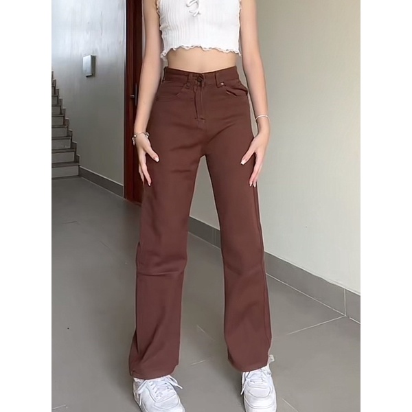 Quần jeans ống suông nâu