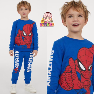 ộ dài tay thu đông bé trai - Set bộ nỉ da cá Spiderman HM cho bé trai size 2-10t
