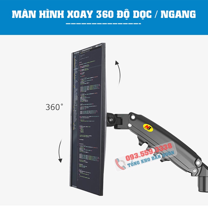 Giá Treo Màn Hình NB H160 / H180 17 - 27 - 35 inch / Tay Treo Hai Màn Hình Kẹp Bàn - Xoay 360 Độ [ Mới Hơn NB F160 ]