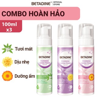 Bộ 3 chai Bọt vệ sinh phụ nữ Betadine Tím, Hồng và Xanh - 100ml/chai