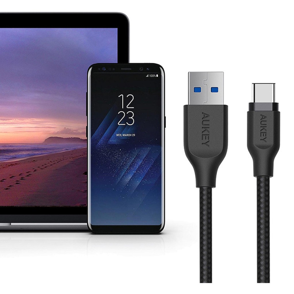 [Freeship toàn quốc từ 50k] Cáp Sạc Type C Aukey Nylon Gen1 USB ra USB C 3.1 1.2m - CB-AC1