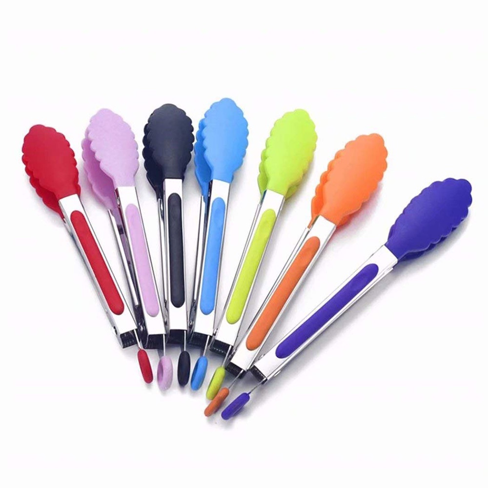 [huite]Stainless Steel Silicone Food Clip Kitchen Tongs Salad Clip Random Color