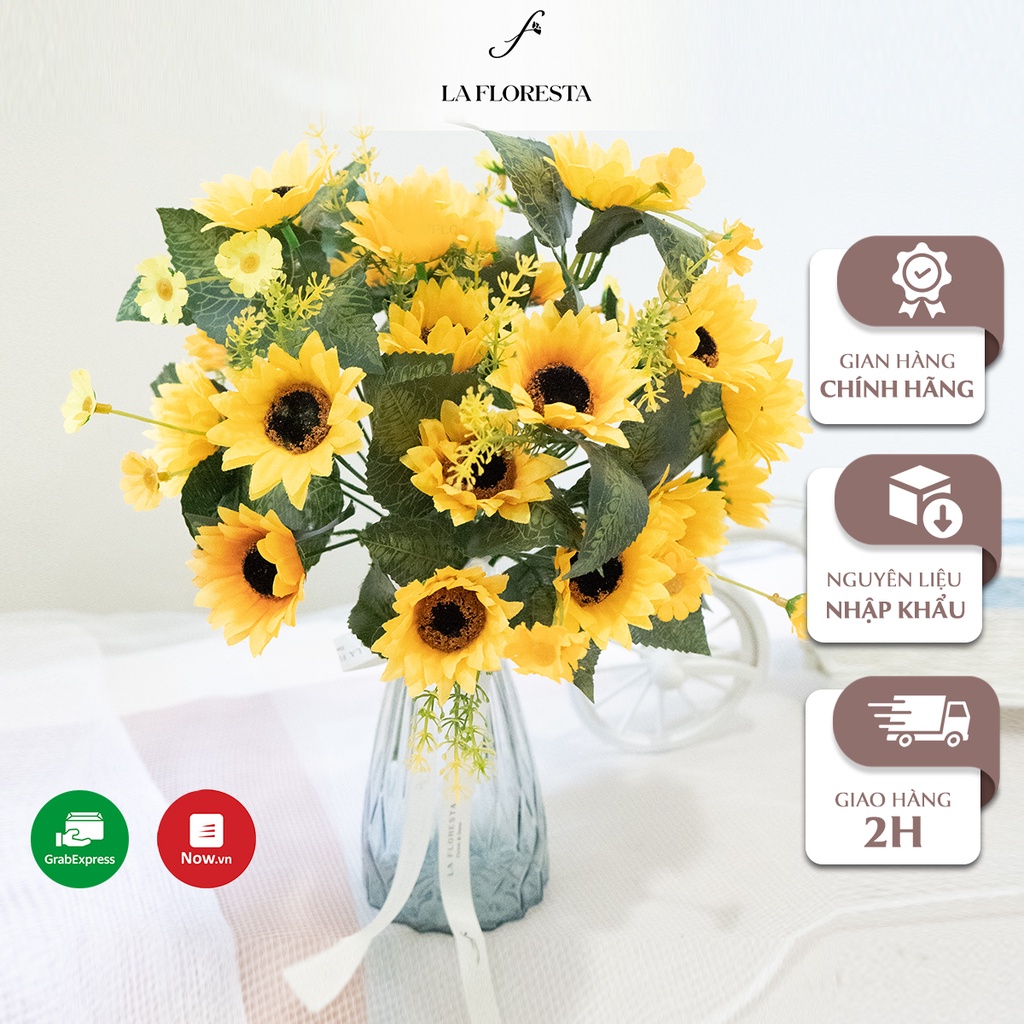 Cụm Hoa Hướng Dương Giả 10 Bông LA FLORESTA Chất Liệu Lụa Nhập Khẩu, Decor Phòng Khách, Phòng Ngủ, Sự Kiện, Đám Cưới