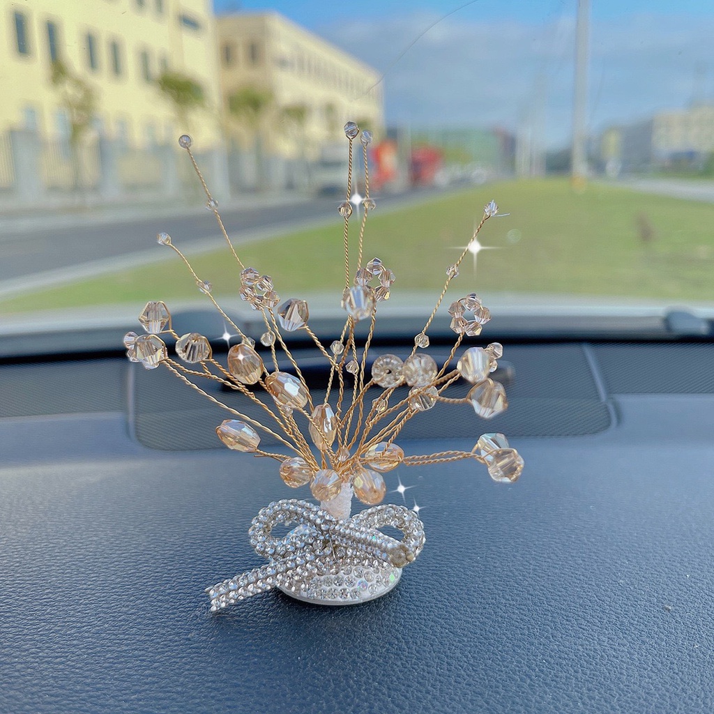 Lọ hoa thủy tinh đính đá decor taplo xe ô tô - Phụ kiện decor taplo xe hơi