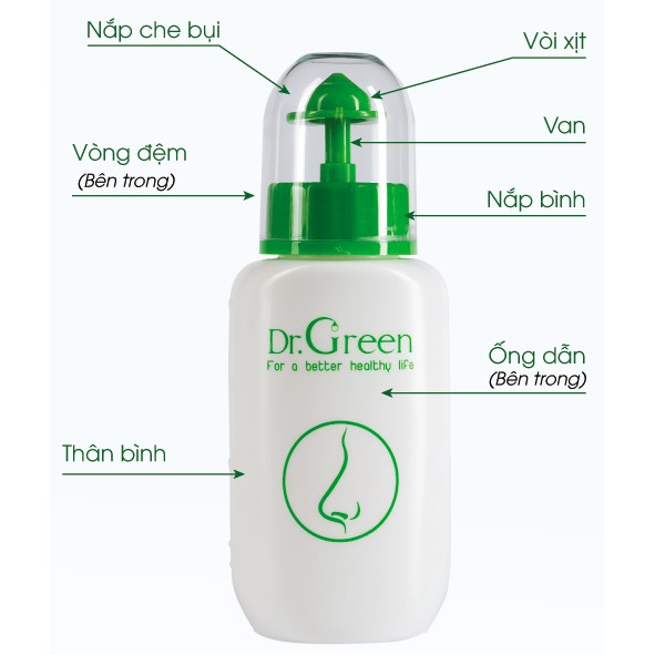 bình rửa mũi Dr Green tặng kèm 10 gói muối rửa mũi lô hội