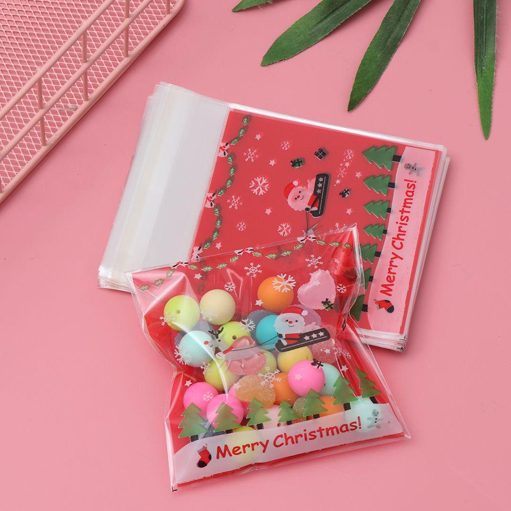 WTTLE Set 100 Túi Nhựa Đựng Bánh Quy Tự Dính Họa Tiết Giáng Sinh