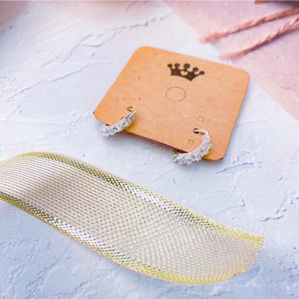 Khuyên Tai Bạc Ta CaoBac Silver Cho Nữ Vòng Tròn Đính Đá Lấp Lánh Thiết Kế Một Hàng Đá Nổi