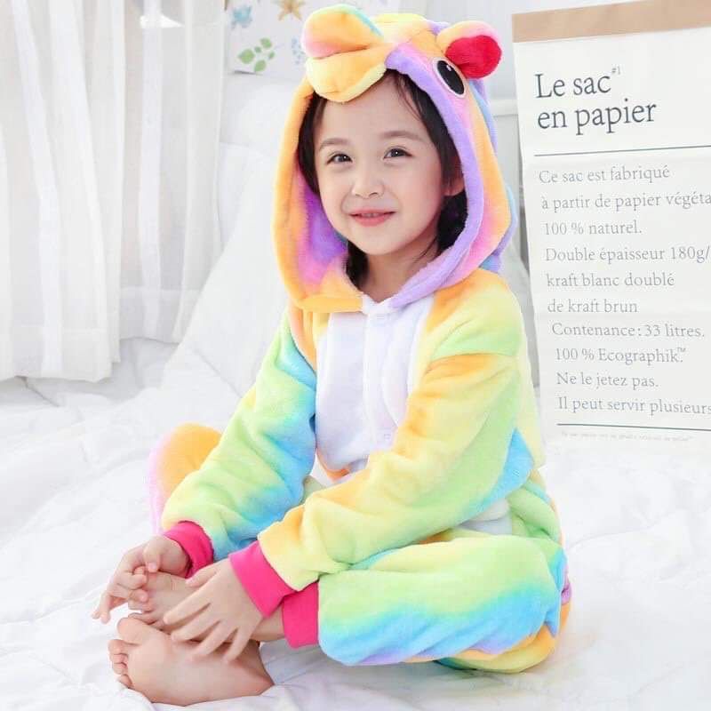 Bộ đồ kì lân unicorn cầu vồng 7 màu cho bé và người lớn
