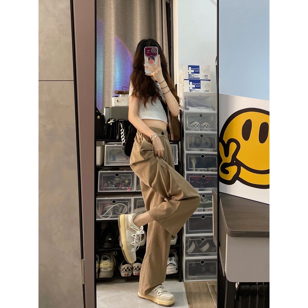 Quần ống rộng Phong Cách retro Hàn Quốc Cho Nữ