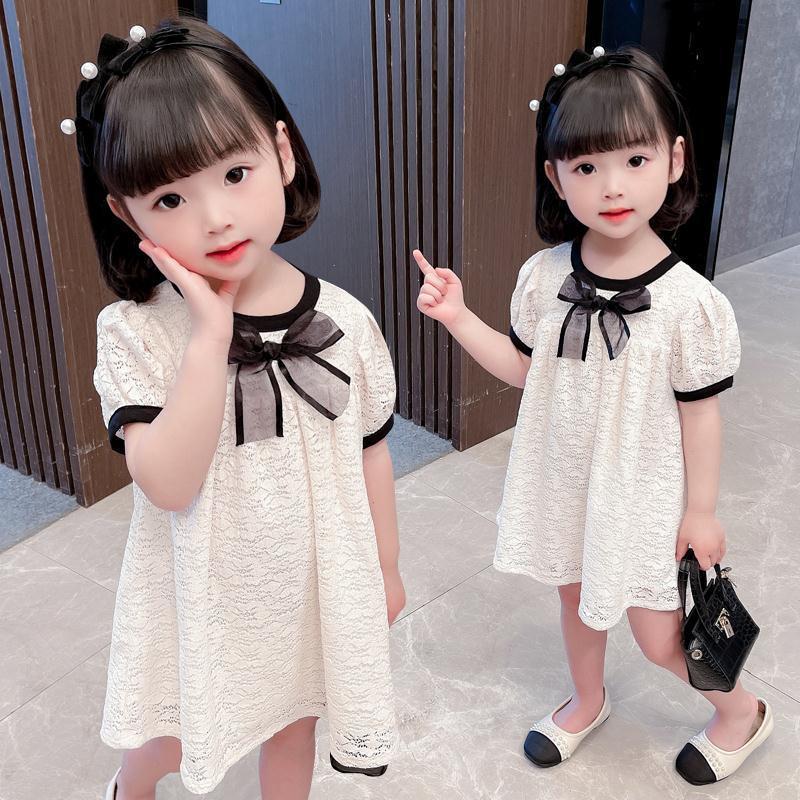 Đầm ngắn tay phối ren xinh xắn cho bé gái