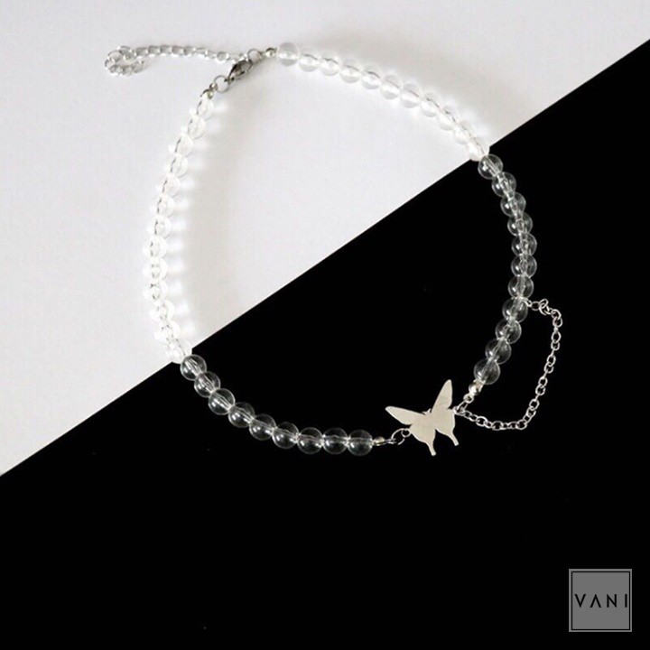 Vòng Cổ Necklace Choker Hạt Trong Suốt Charm Bướm Vintage- Vani Store