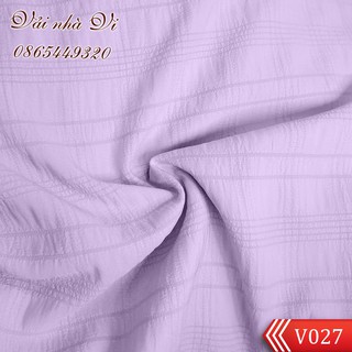 Vải đũi nhăn vân kẻ ô to màu tím nhạt khổ 1,6m - V027