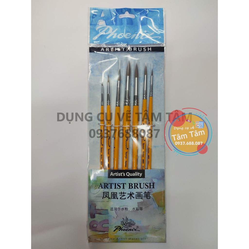 [ TÂM TÂM ]-Bộ cọ vẽ Phoenix 8805S-7 - Cọ lông sóc - (Cọ đầu nhọn)-