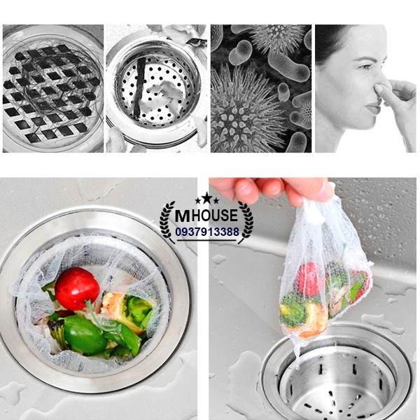 Combo 300 Túi Lọc Rác,Túi Rác Bồn Rửa Chén,Chặn Rác Thoát Nước