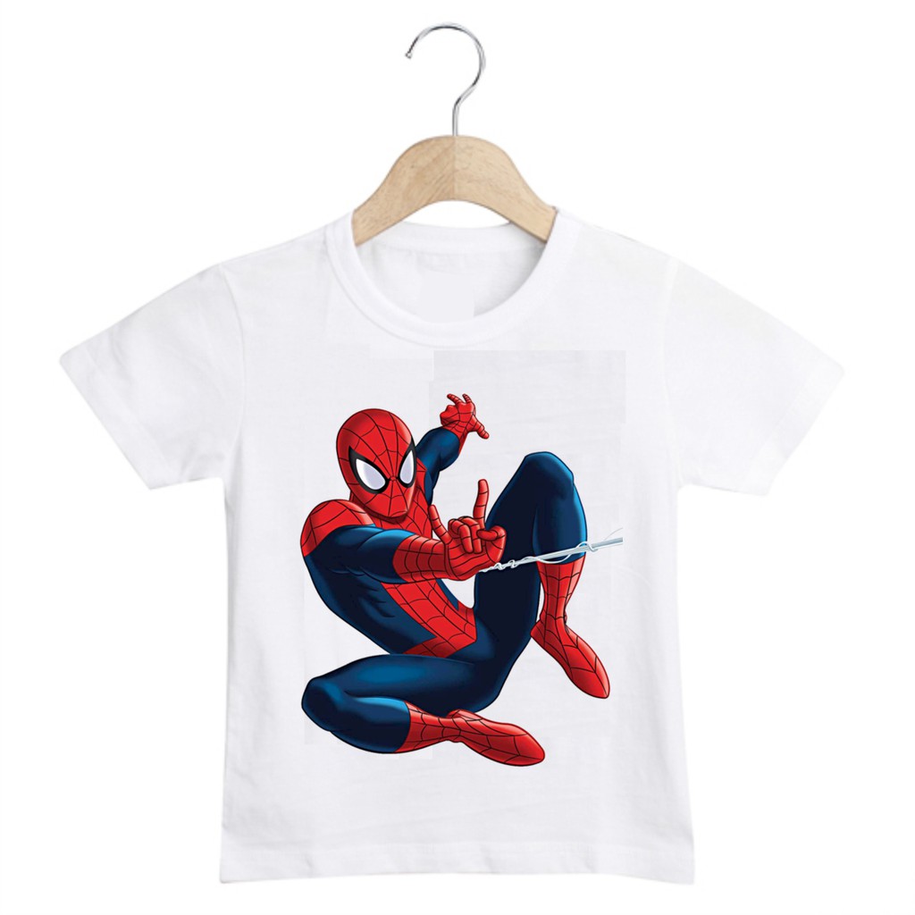 Áo Người Nhện Spider Man cổ tròn màu trắng cực đẹp dành cho trẻ em