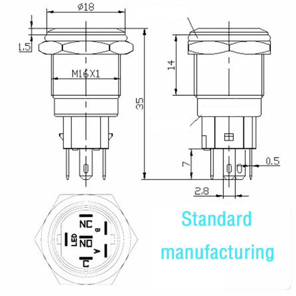 Nút Nhấn Có Đèn LED 16mm 12V Bằng Nhôm Chuyên Dụng
