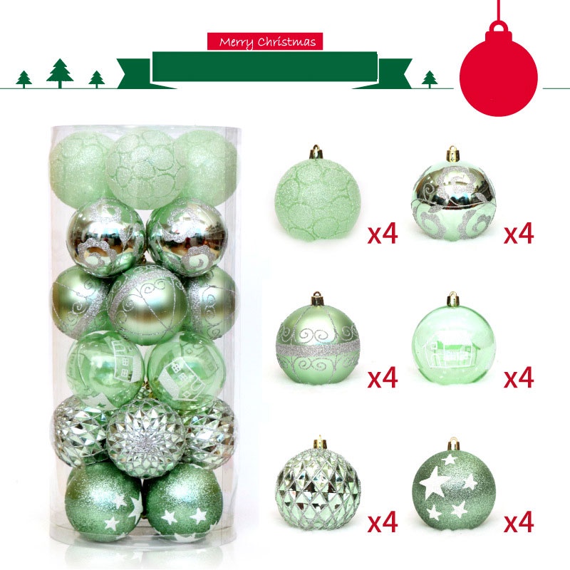 Bộ 24 trái châu bằng nhựa 6cm nhiều màu sắc dùng để trang trí cây thông noel