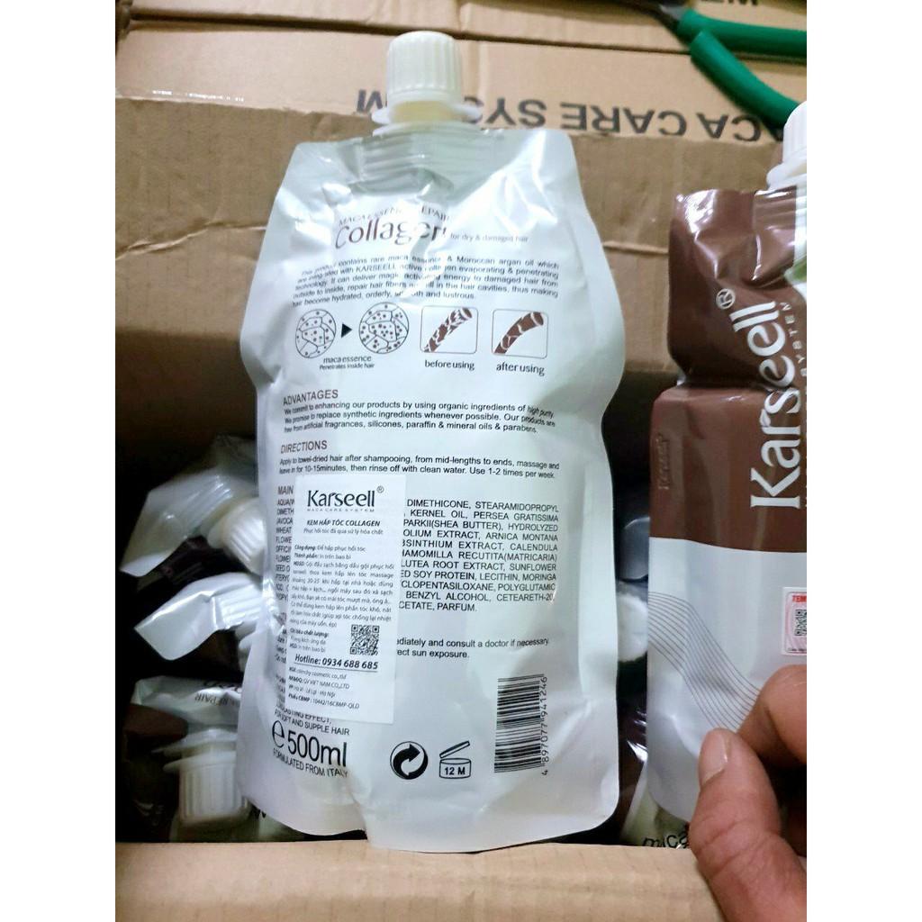 Kem ủ tóc Karseell Maca Power Collagen 500ml phục hồi hư tổn Hấp ủ tóc thẳng mượt bổ xung collagen LOẠI 1 đủ 2 tem check