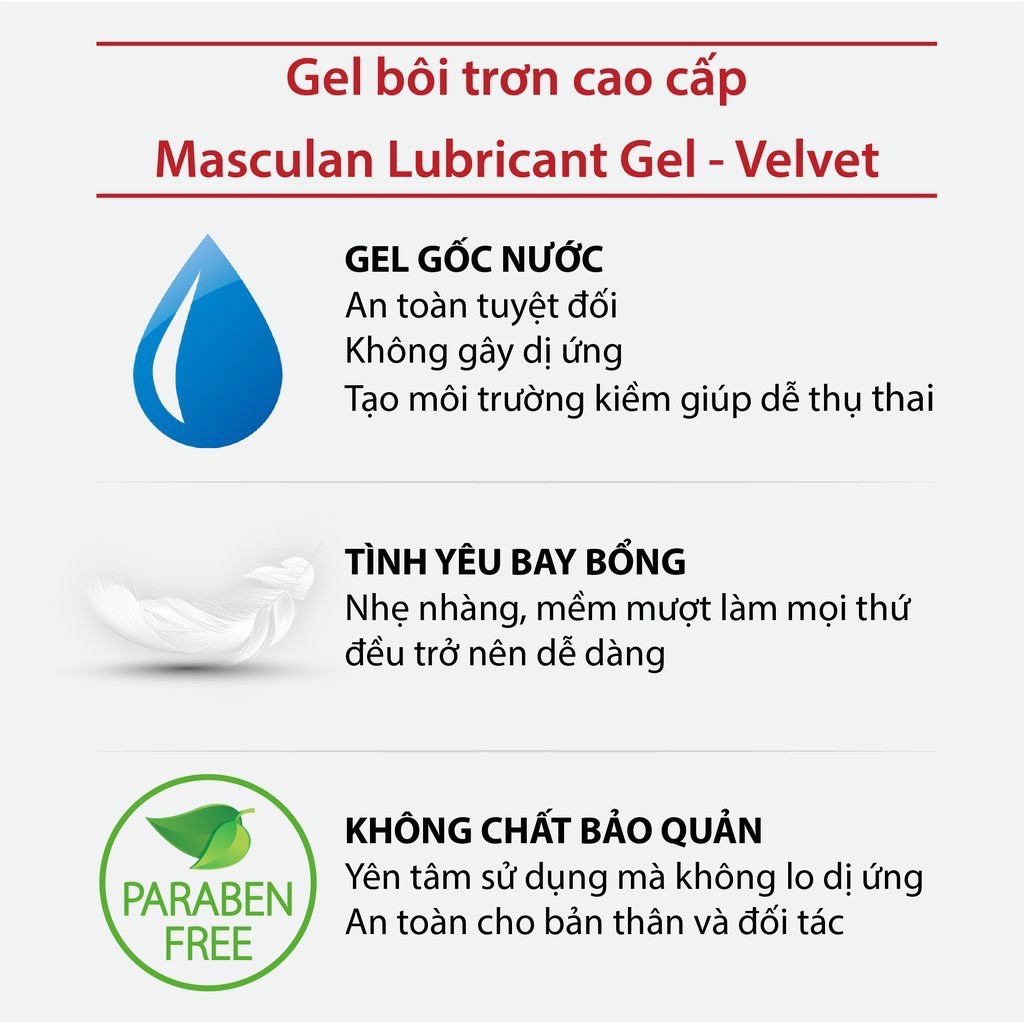 Gel Bôi Trơn Masculan Velvet Gốc Nước Tăng Mượt Tự Nhiên Cao Cấp 50ML