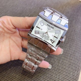 Đồng hồ nam dây kim loại Police Bạc Mặt Vuông cá tính cho nam , chống nước , vỏ thép không gỉ , cao cấp sang trọng