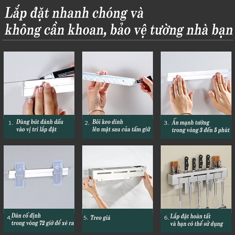 Kệ Cài Dao Thớt Dán Tường, Giá Để Đồ Dùng Nhà Bếp Đa Năng Chất Liệu Không Gỉ, Sơn Tĩnh Điện