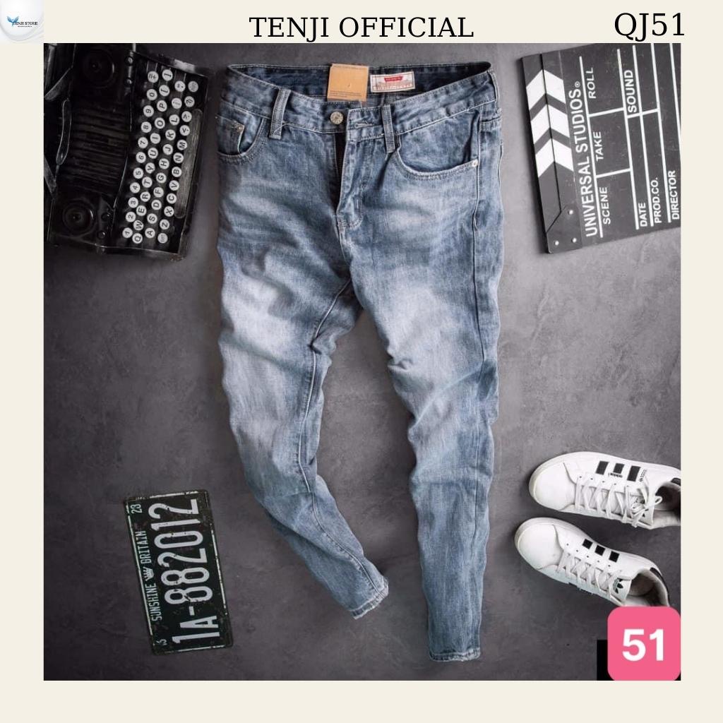 Quần jean nam, xanh, đen, trắng chất bò trơn, jeans dài ống côn nhiều mẫu mới kiểu dáng skinny thời trang TENJI QJ51