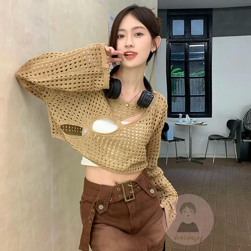 Áo Thun Nữ Dệt Kim Dài Tay Cổ Tròn Thời Trang