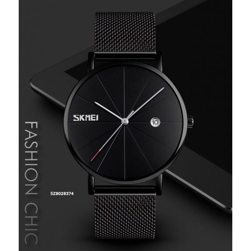Đồng hồ nam mặt tròn, đồng hồ đeo tay nam SKMEI dây lưới, thời trang công sở