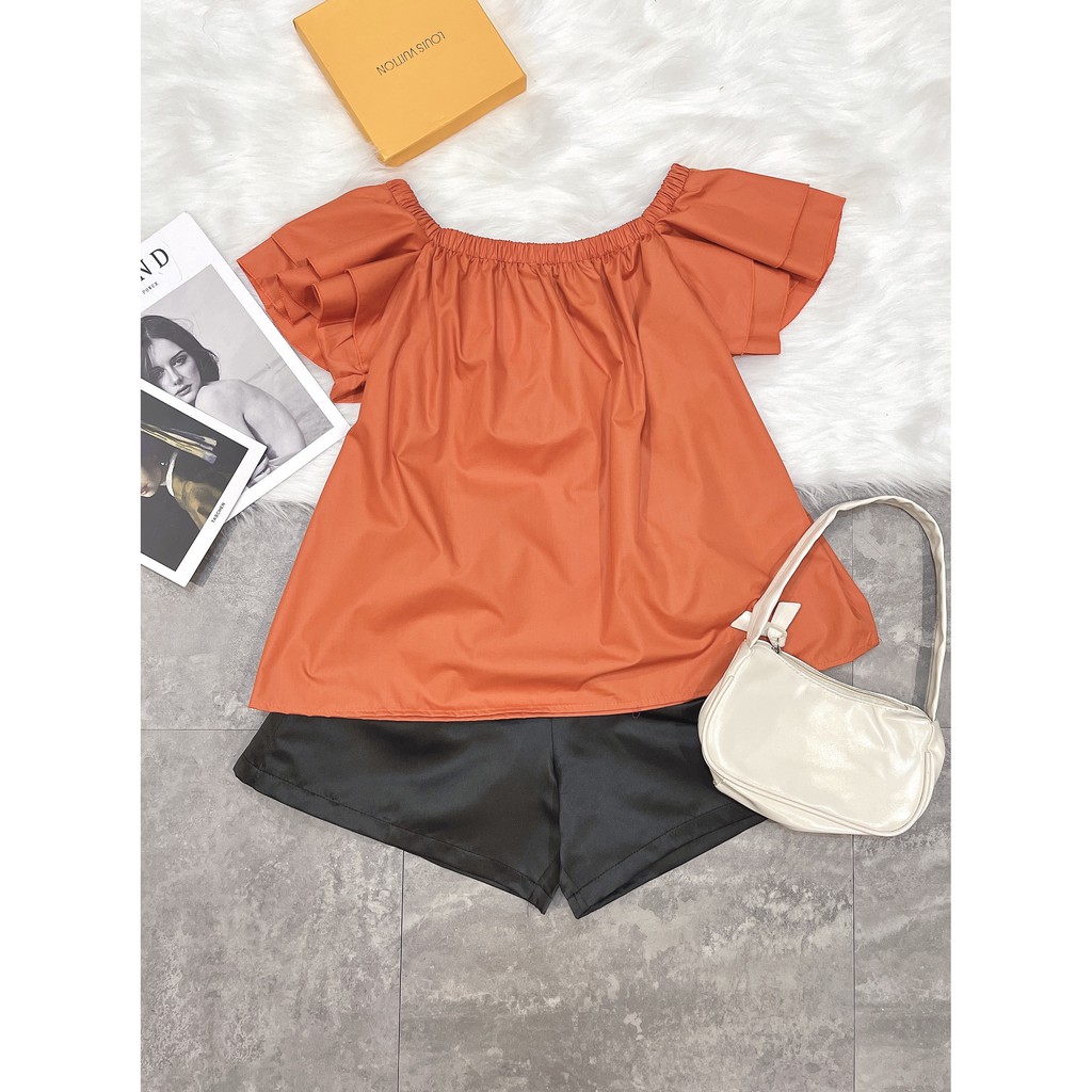 SET BỘ TRỄ VAI MÀU CAM+ QUẦN SOOC ĐEN CHO NỮ | BigBuy360 - bigbuy360.vn