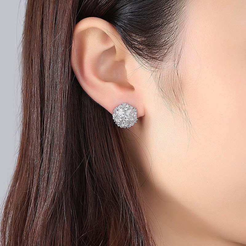 Khuyên Tai Mạ Vàng Trắng Đính Đá Zircon Phong Cách Nhật Hàn E441