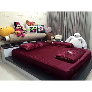 Chăn Ga Gối Nệm Phi Lụa _ Đỏ Đậm
