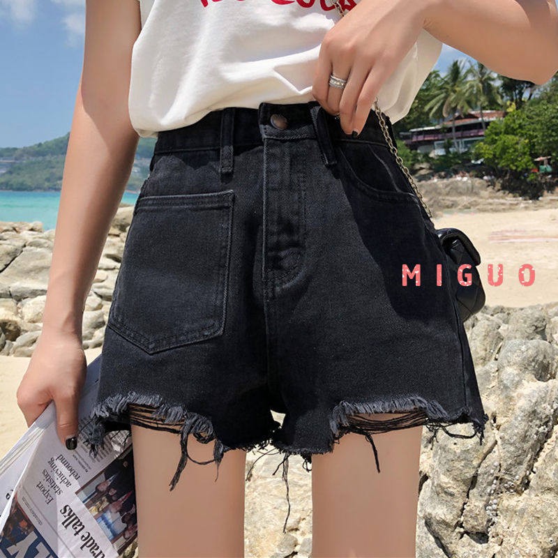Quần short denim lưng cao có túi thời trang Hàn Quốc cá tính