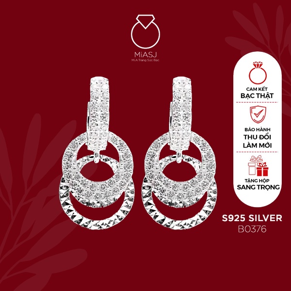 Bông tai nữ bạc Ý S925 MiASJ bông khoen móc máy nhiều kiểu sáng đẹp bạc xi kim