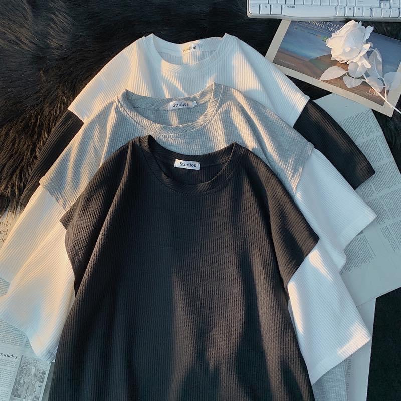 Set Bộ Thun Gân Short Thể Thao Trơn Unisex Nam Nữ Mặc Được