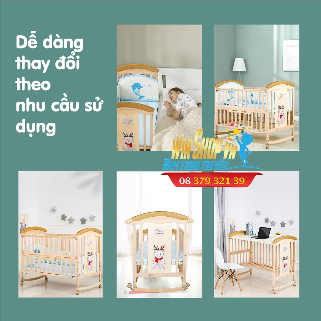 Nôi cũi UMOO UM-0860 màu gỗ