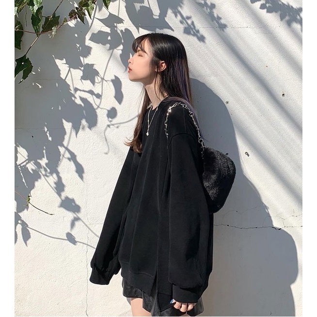 Áo Nỉ Tay Bồng Xẻ tà Nữ - Áo sweater dài tay oversize nhiều màu basic thiết kế đơn giản, bắt mắt HOT