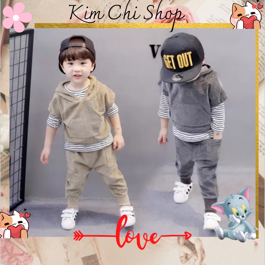 Quần áo bé trai - Bộ Nhung 3 Chi Tiết cho mùa thu ấm áp 9kg-26kg