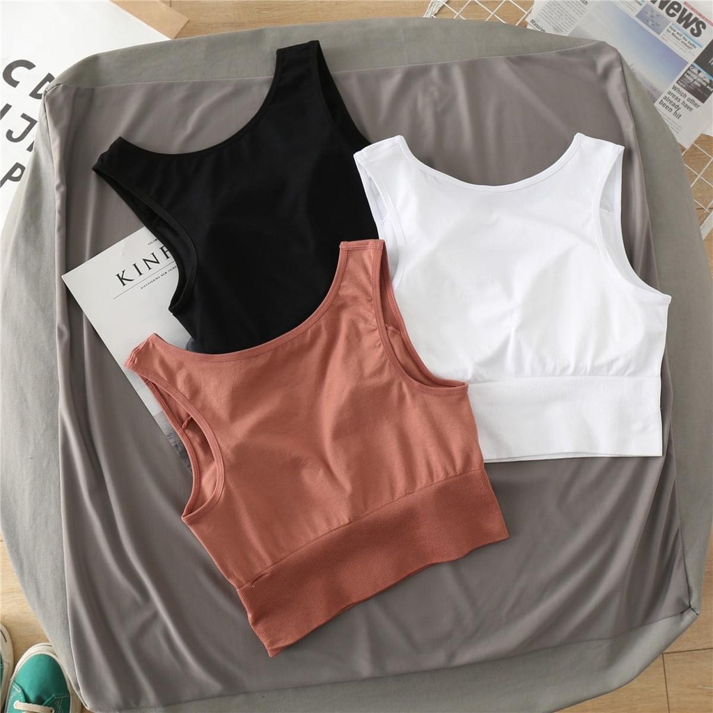 Áo bra thun cotton trơn 3 màu tập Gym, Yoga, Kèm Đệm Ngực