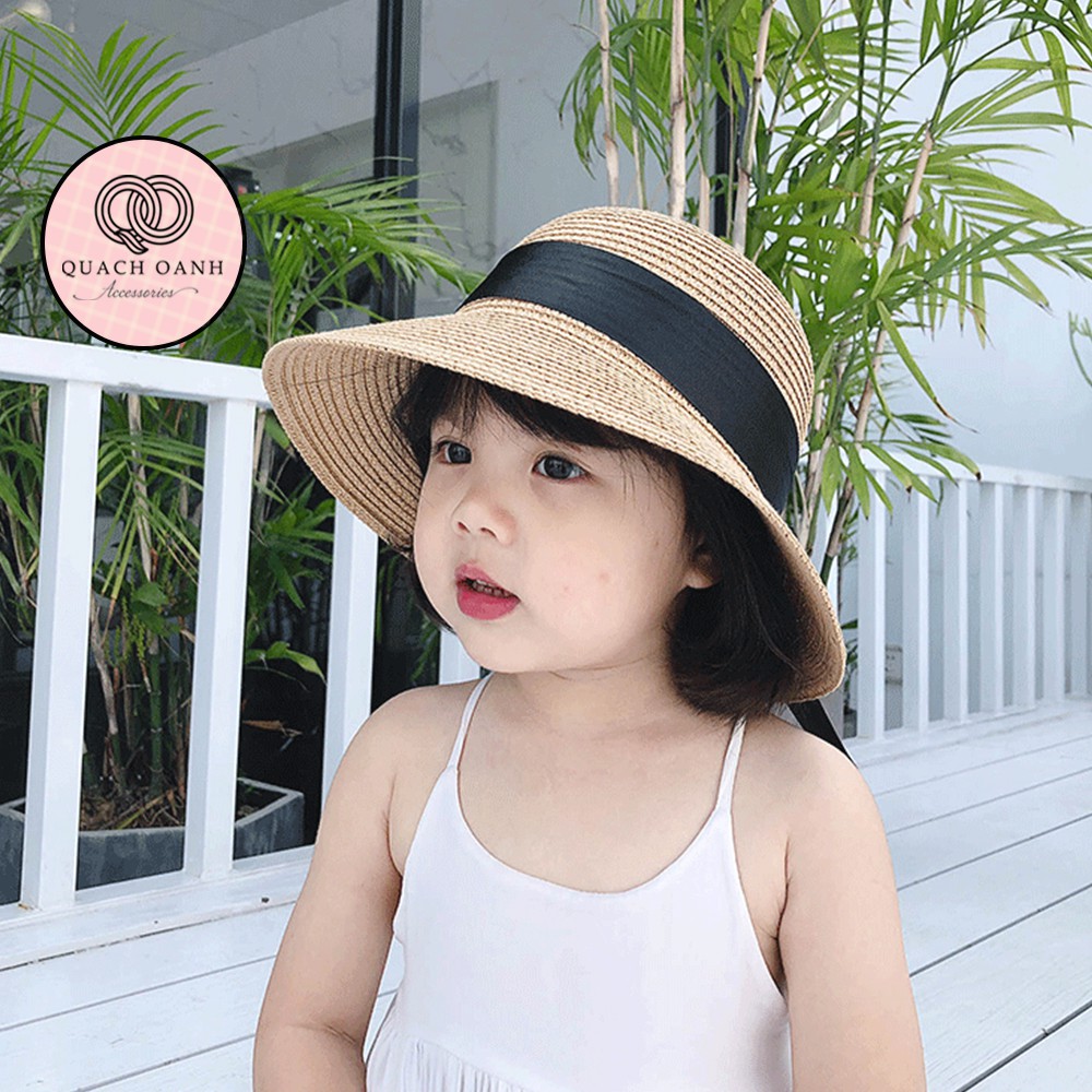 Mũ cói mềm, nón cói đi biển cho mẹ và bé vành rộng đai nơ phong cách vintage chống nắng – MU33